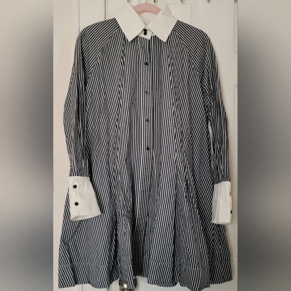 Striped Black and White Button-Up Shirt Dress